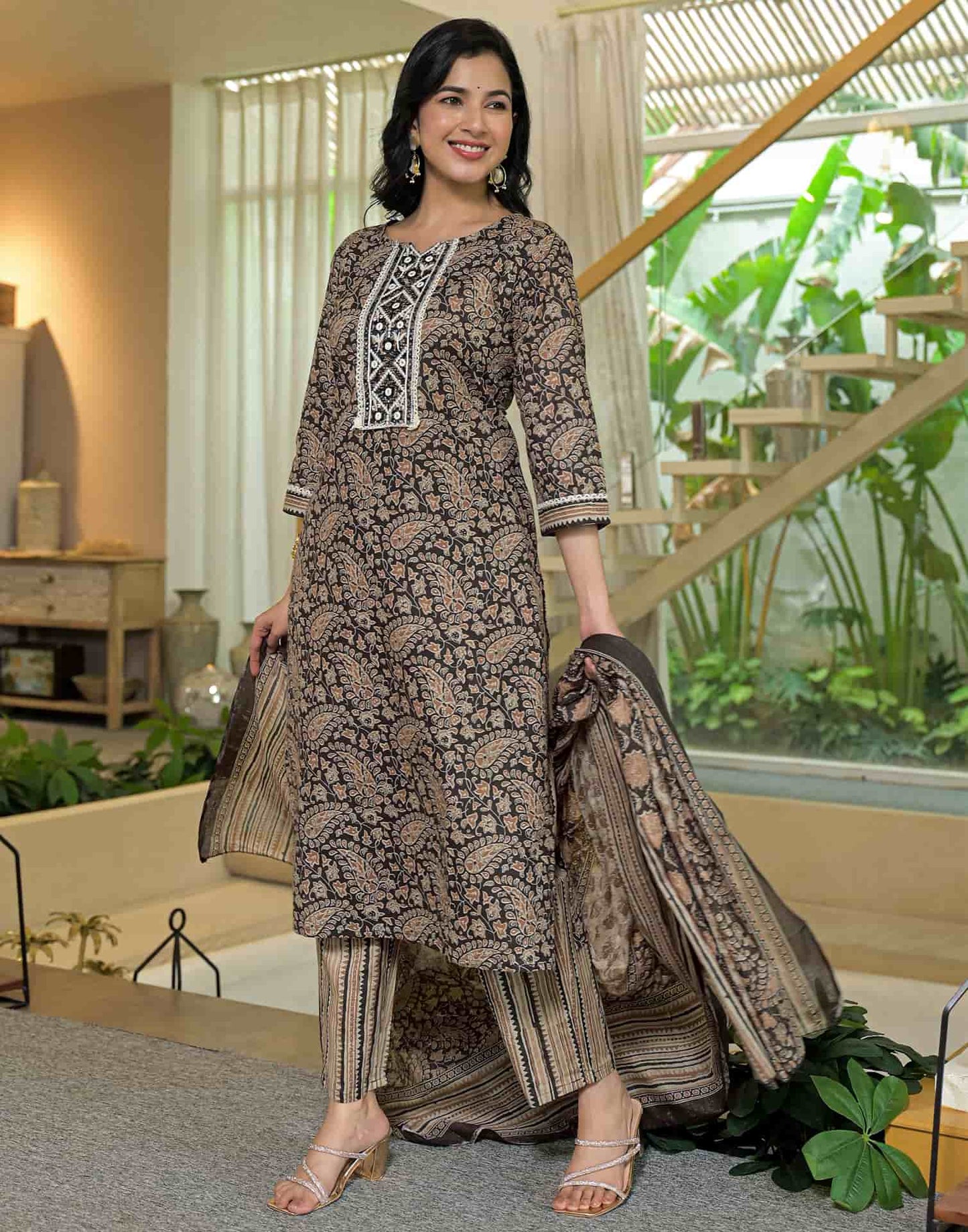 Cotton Printed Straight Kurta with Pant & Dupatta