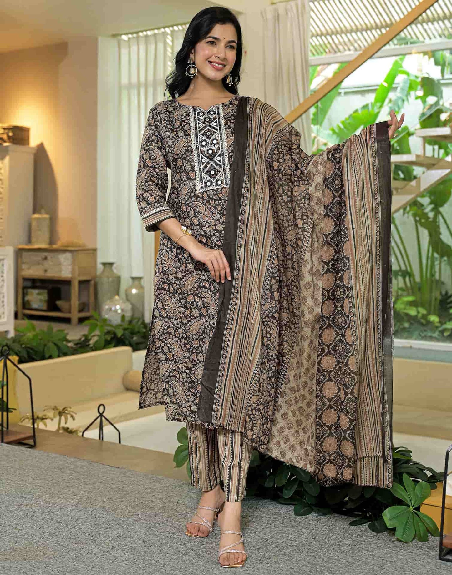 Cotton Printed Straight Kurta with Pant & Dupatta