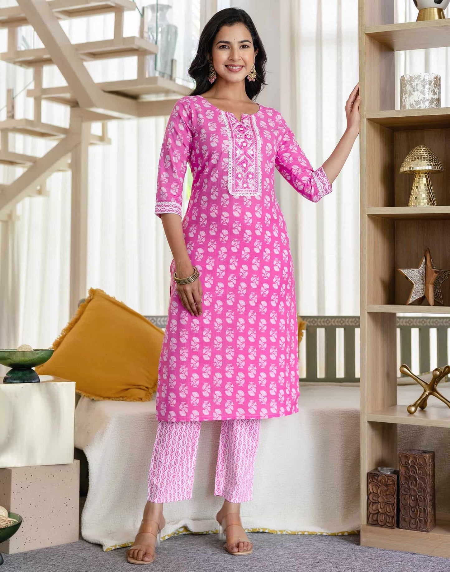 Cotton Printed Straight Kurta with Pant & Dupatta