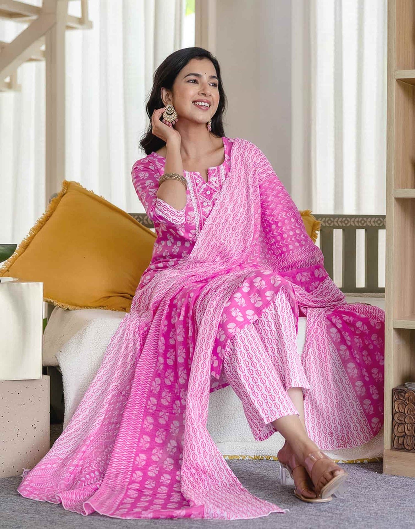 Cotton Printed Straight Kurta with Pant & Dupatta