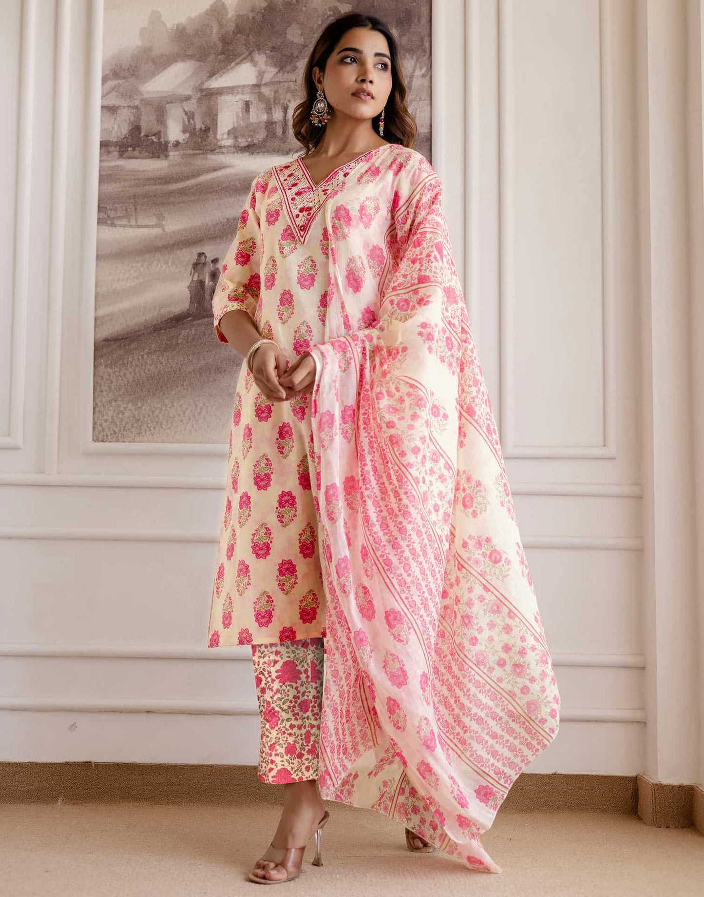Cotton Printed Straight Kurta with Pant & Dupatta