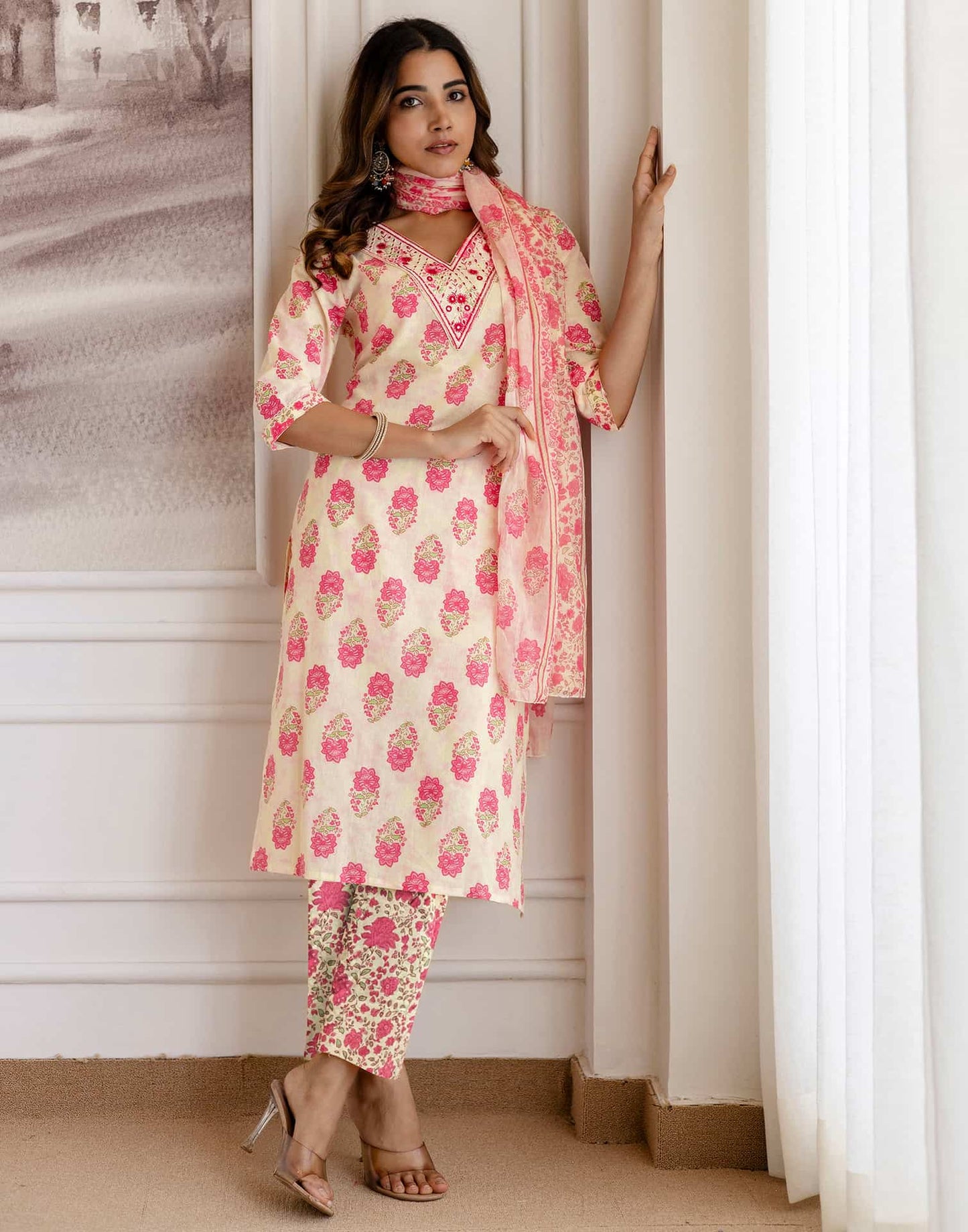 Cotton Printed Straight Kurta with Pant & Dupatta
