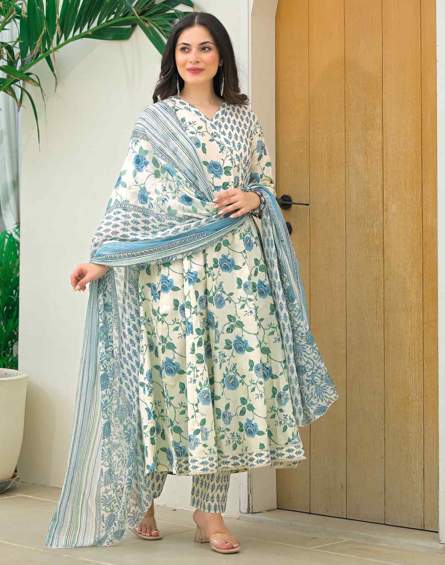 Cotton Printed Anarkali Kurta with Pant & Dupatta