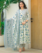 Viscose Rayon Floral Print Anarkali 3 Piece Kurta Set