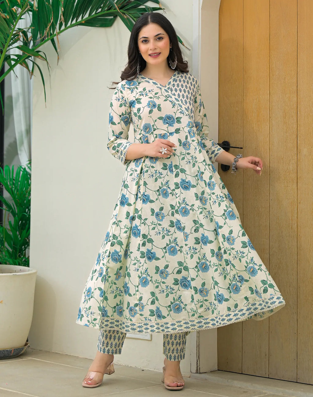 Viscose Rayon Floral Print Anarkali 3 Piece Kurta Set