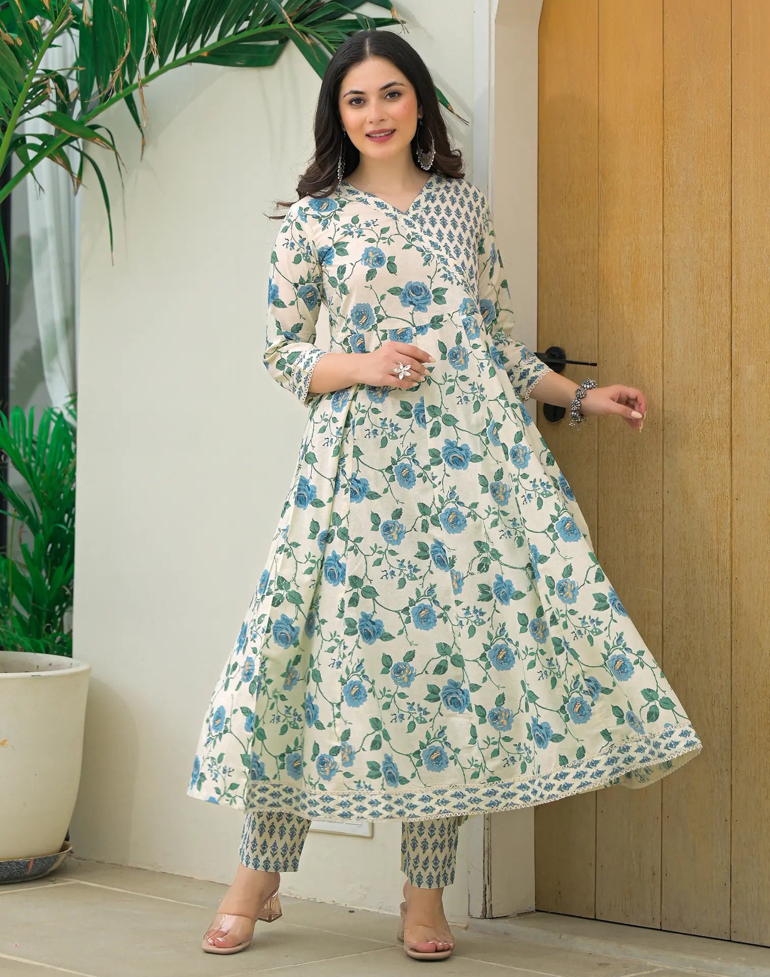 Viscose Rayon Floral Print Anarkali 3 Piece Kurta Set