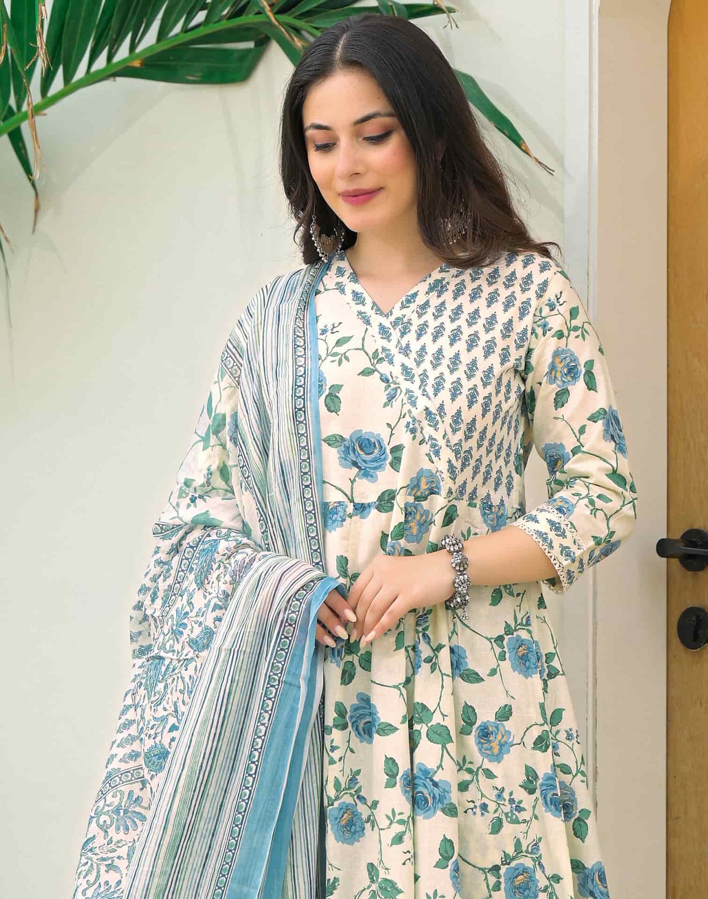 Cotton Printed Anarkali Kurta with Pant & Dupatta