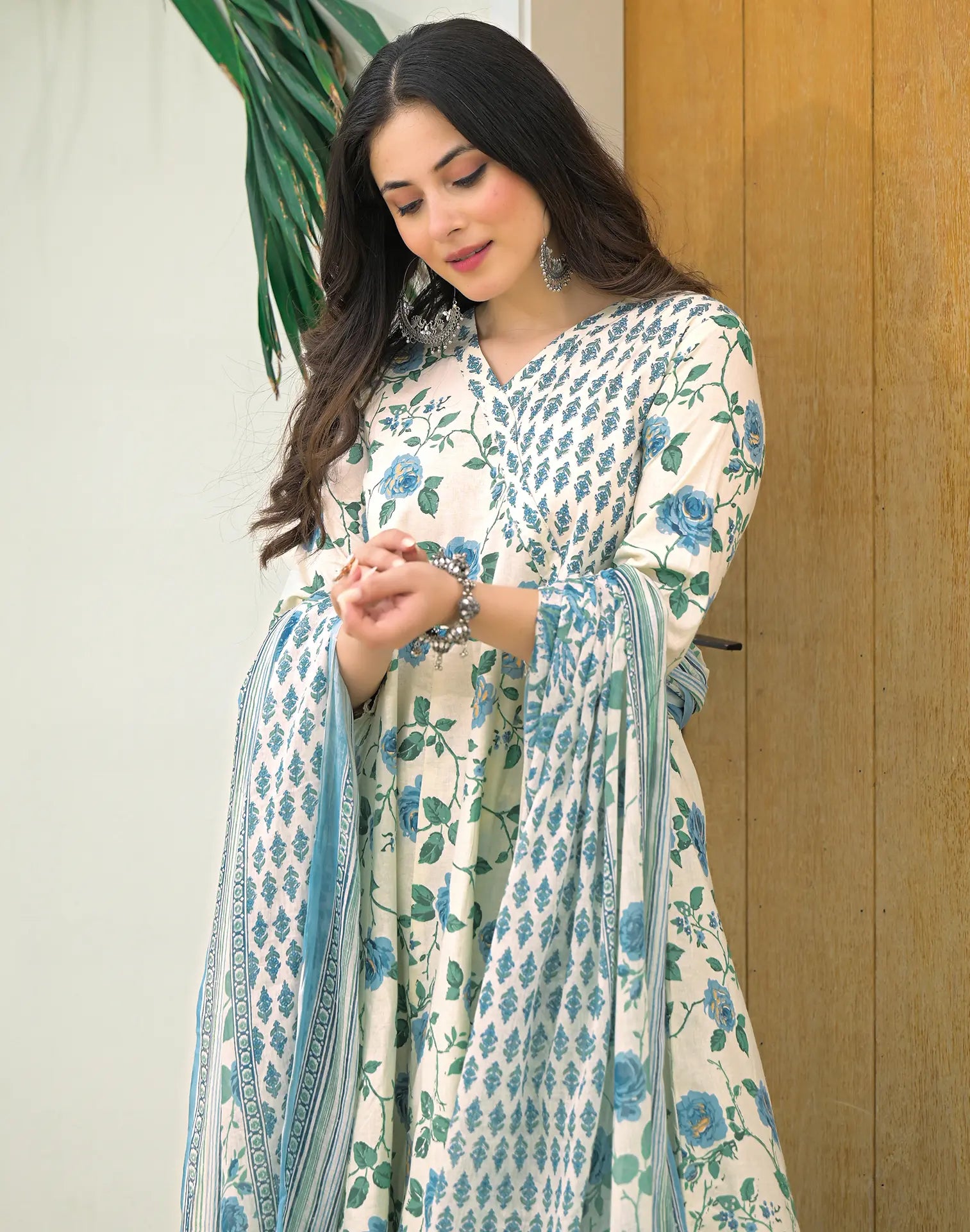 Viscose Rayon Floral Print Anarkali 3 Piece Kurta Set