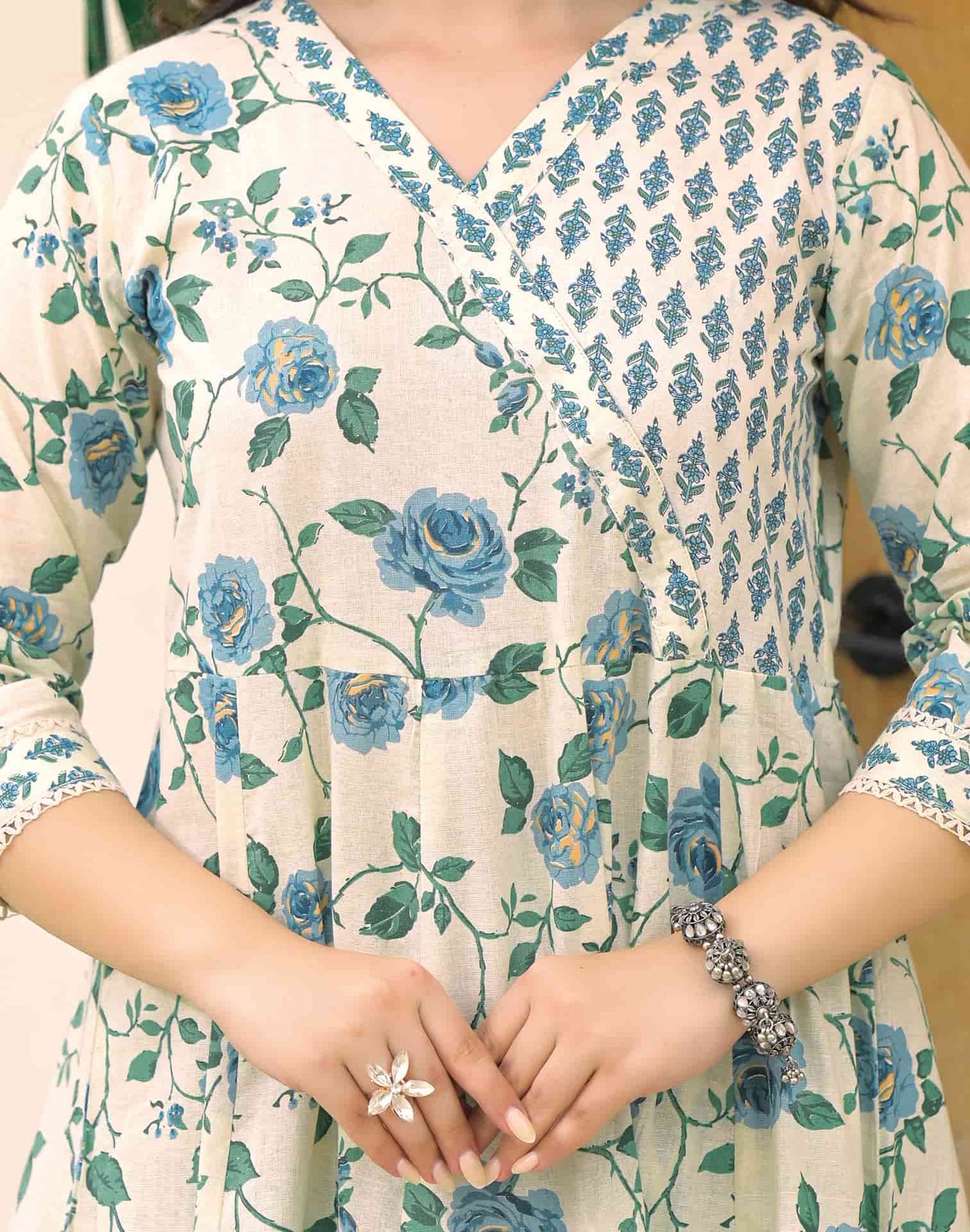 Cotton Printed Anarkali Kurta with Pant & Dupatta