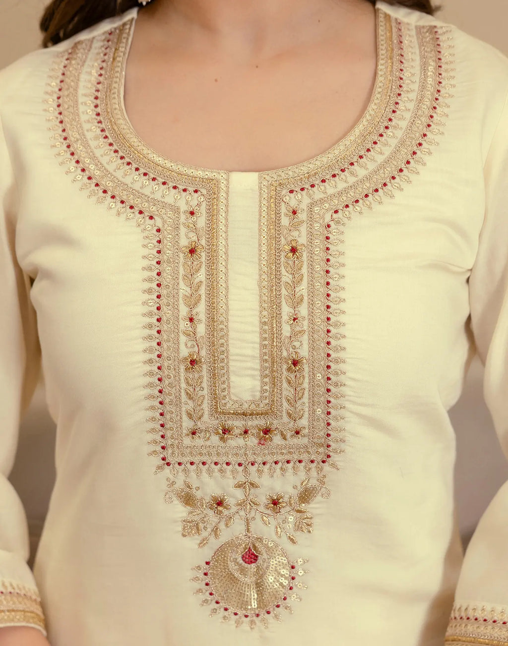 Silk Blend Embroidered Straight 3 Piece Kurta Set