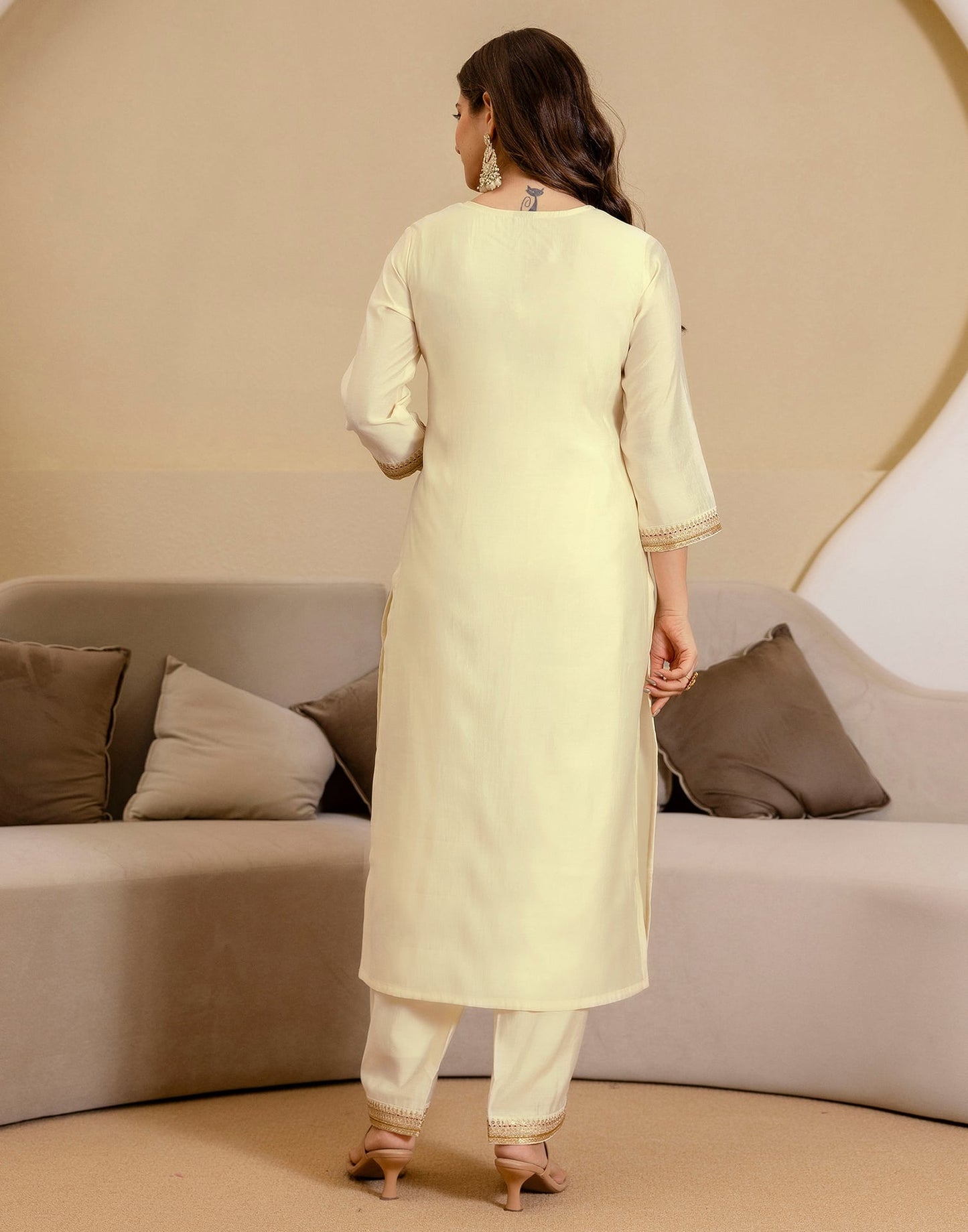 Silk Embroidered Straight Kurta with Pant & Dupatta