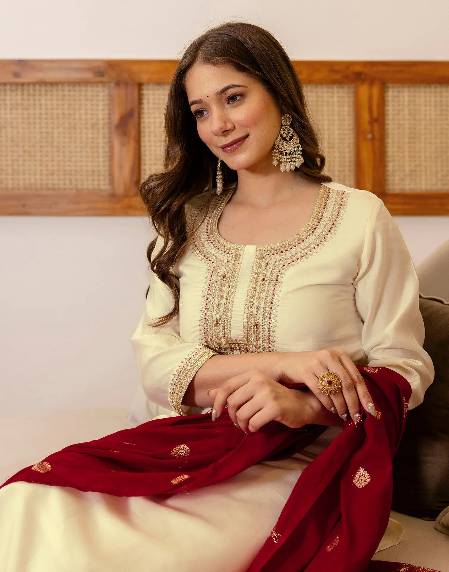 Silk Blend Embroidered Straight 3 Piece Kurta Set