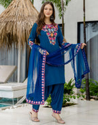 Poly Chinnon Embroidered Straight 3 Piece Kurta Set