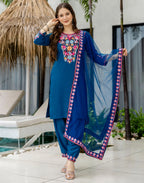 Poly Chinnon Embroidered Straight 3 Piece Kurta Set