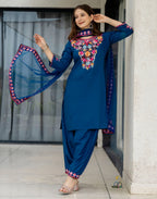 Poly Chinnon Embroidered Straight 3 Piece Kurta Set