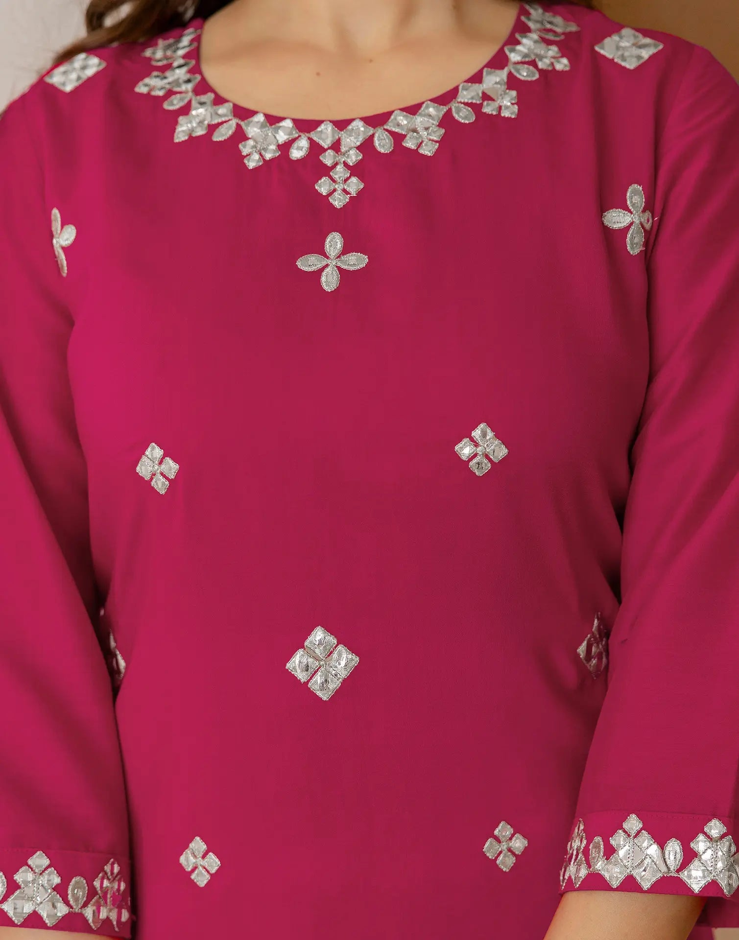 Poly Chinnon Embroidered Straight 3 Piece Kurta Set