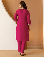 Poly Chinnon Embroidered Straight 3 Piece Kurta Set