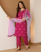 Poly Chinnon Embroidered Straight 3 Piece Kurta Set