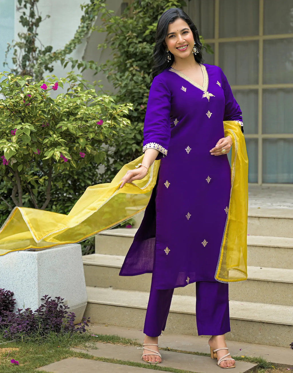 Silk Blend Embroidered Straight 3 Piece Kurta Set