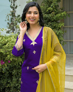 Silk Blend Embroidered Straight 3 Piece Kurta Set