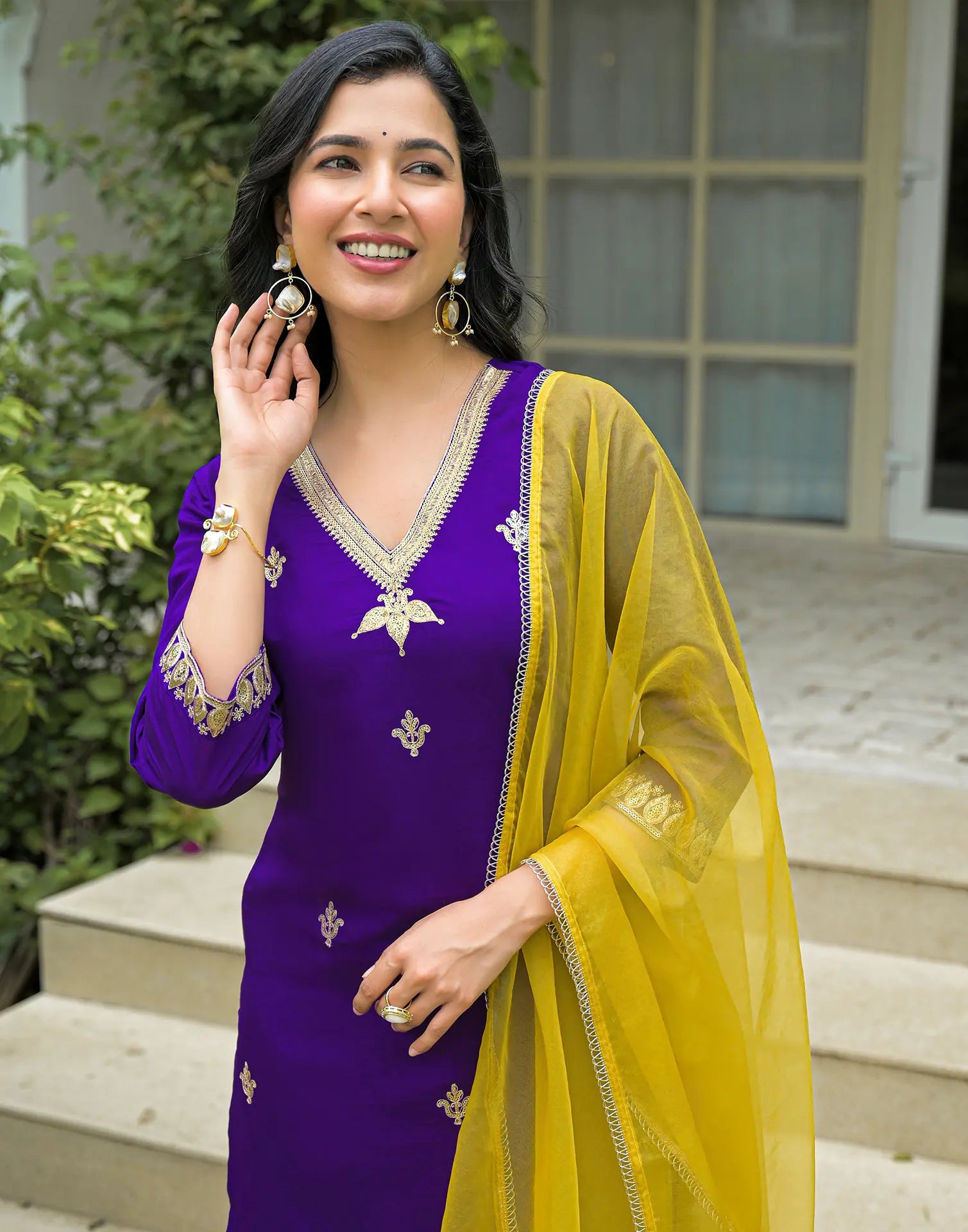 Silk Blend Embroidered Straight 3 Piece Kurta Set