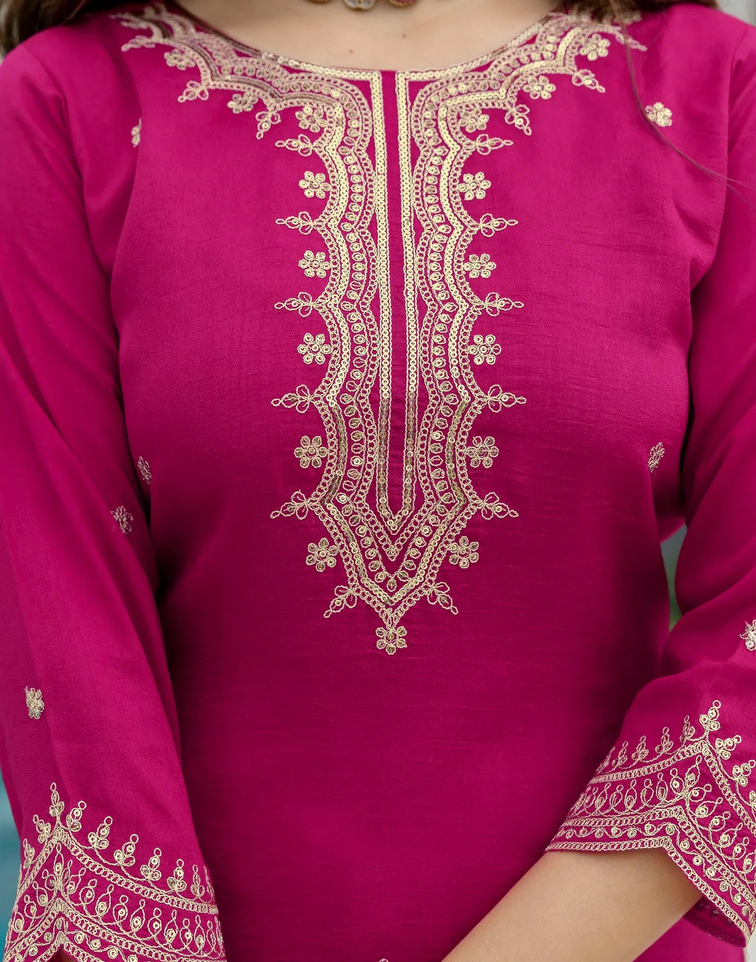 Silk Embroidered Straight 3 Piece Kurta Set