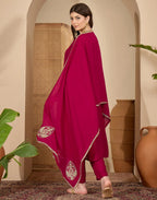 Silk Embroidered A-Line 3 Piece Kurta Set