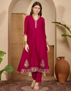 Silk Embroidered A-Line 3 Piece Kurta Set