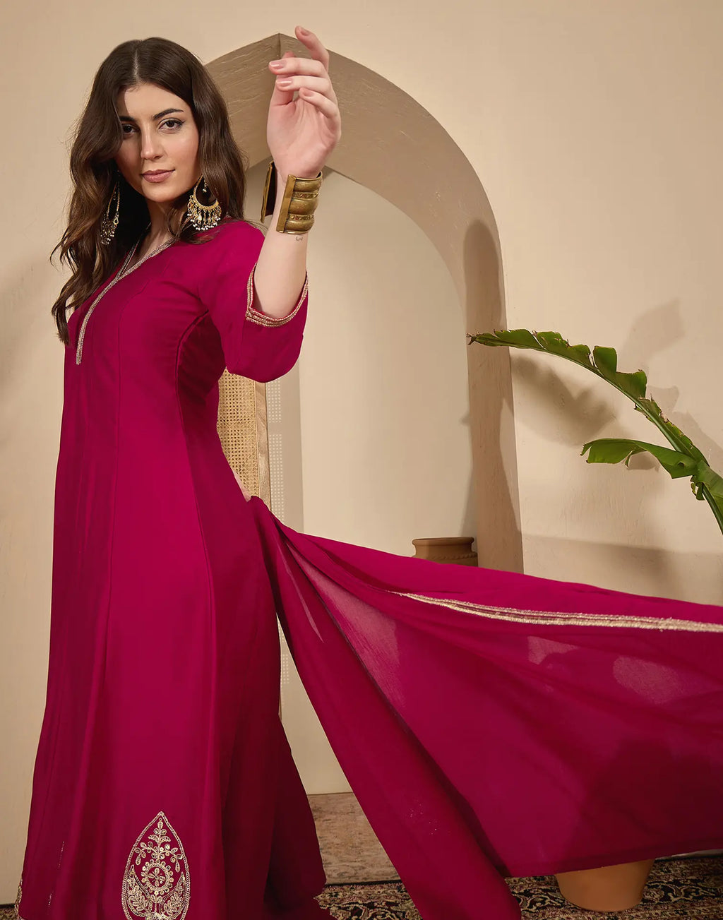 Silk Embroidered A-Line 3 Piece Kurta Set