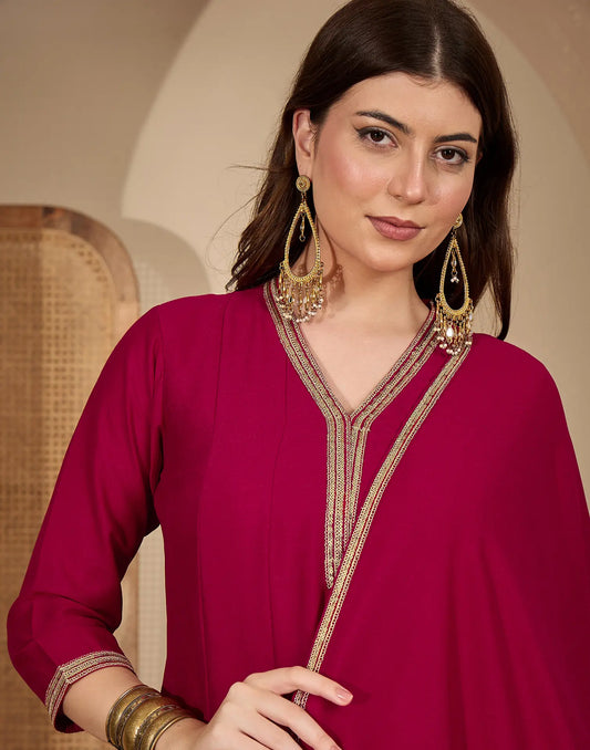 Silk Embroidered A-Line 3 Piece Kurta Set