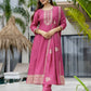 Silk Anarkali Embroidery Round Neck Kurta with Pant & Dupatta