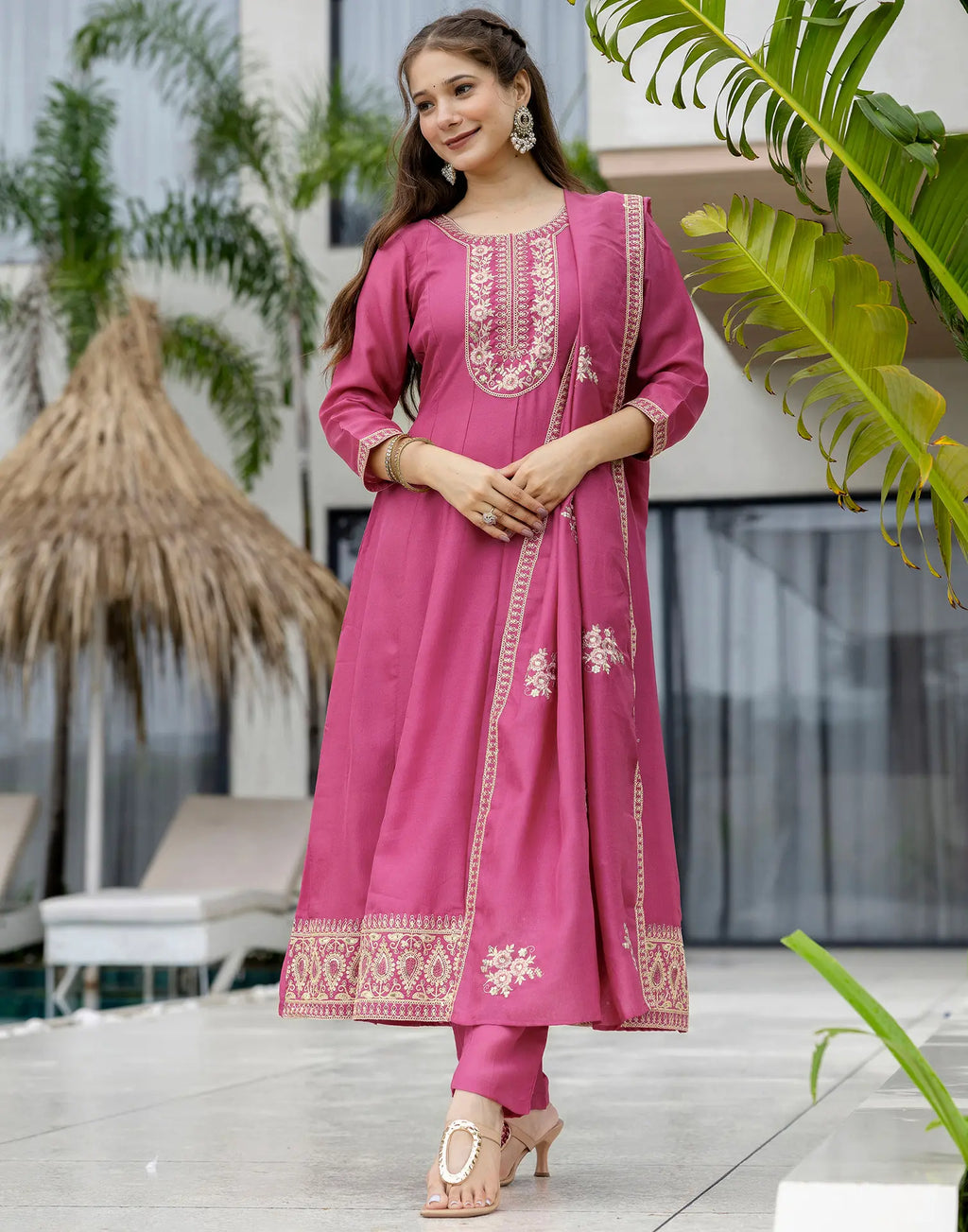 Silk Embroidered Anarkali 3 Piece Kurta Set