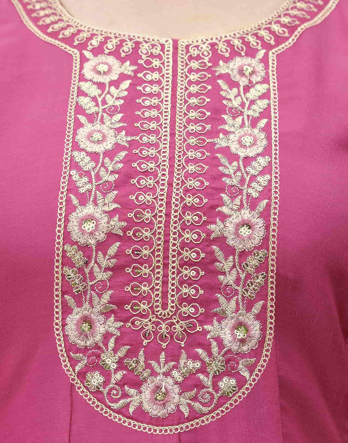 Silk Anarkali Embroidery Round Neck Kurta with Pant & Dupatta