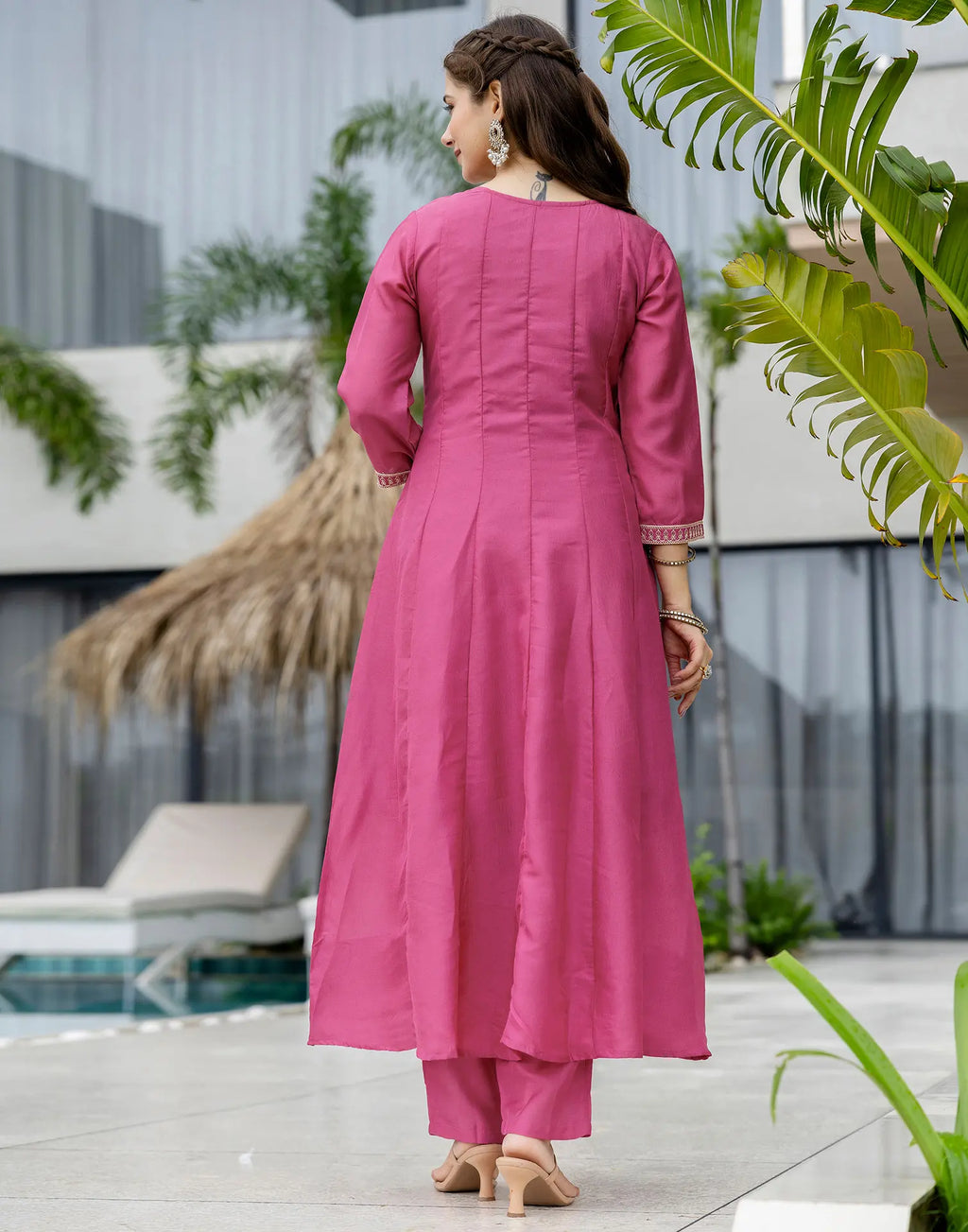 Silk Embroidered Anarkali 3 Piece Kurta Set