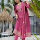 Silk Anarkali Embroidery Round Neck Kurta with Pant & Dupatta