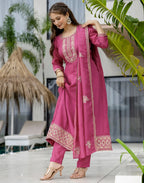 Silk Embroidered Anarkali 3 Piece Kurta Set