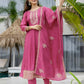 Silk Anarkali Embroidery Round Neck Kurta with Pant & Dupatta
