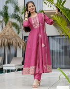 Silk Embroidered Anarkali 3 Piece Kurta Set