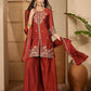 Silk Straight Embroidery Round Neck Kurta with Pant & Dupatta