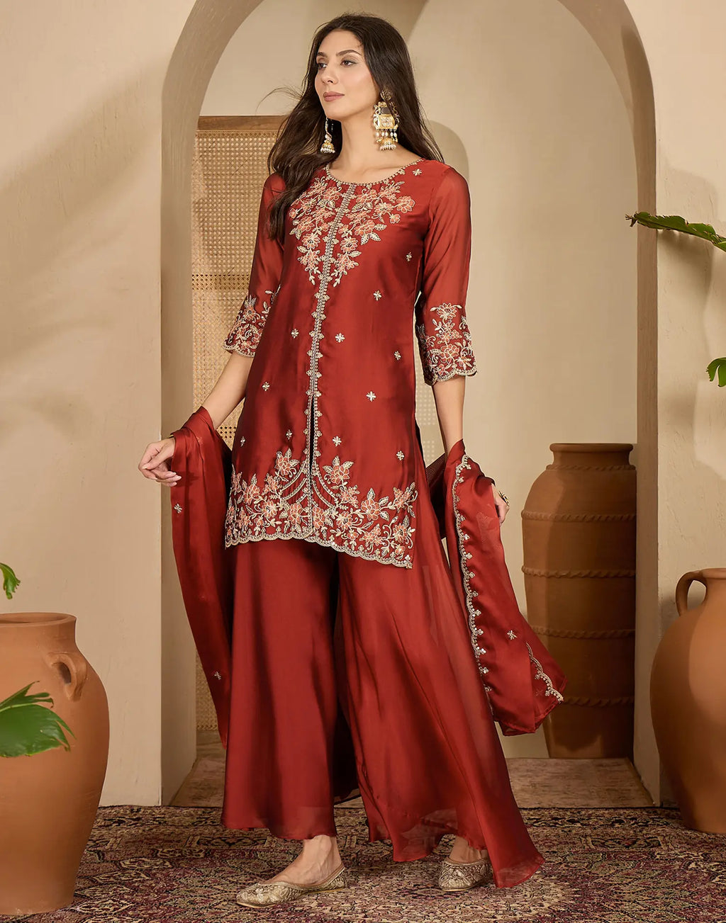 Silk Embroidered Straight 3 Piece Kurta Set