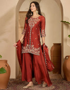 Silk Embroidered Straight 3 Piece Kurta Set