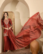 Silk Embroidered Straight 3 Piece Kurta Set