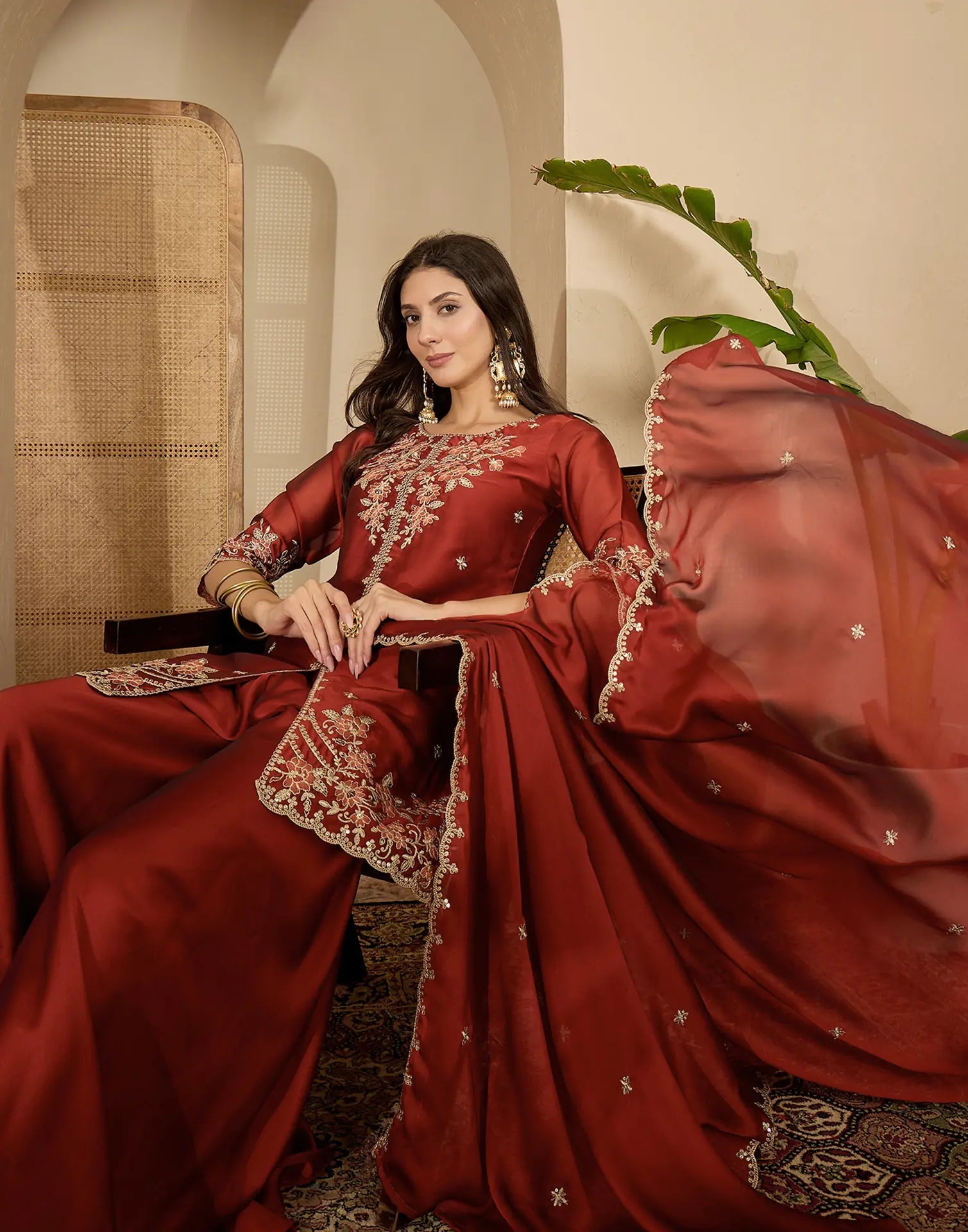 Silk Embroidered Straight 3 Piece Kurta Set