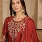 Silk Straight Embroidery Round Neck Kurta with Pant & Dupatta