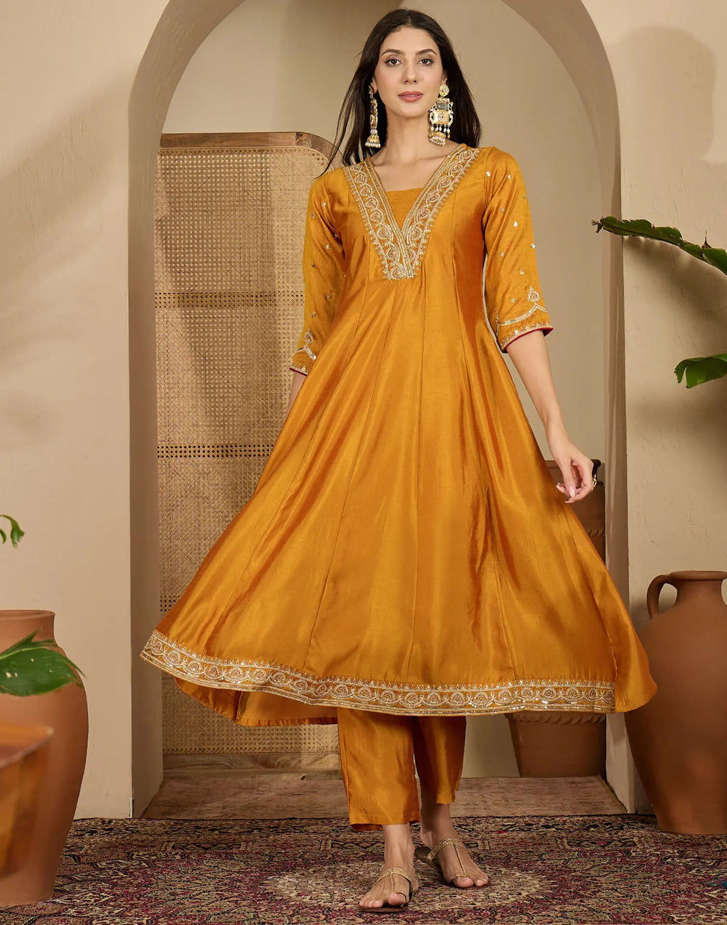 Silk Blend Embroidered Anarkali 3 Piece Kurta Set