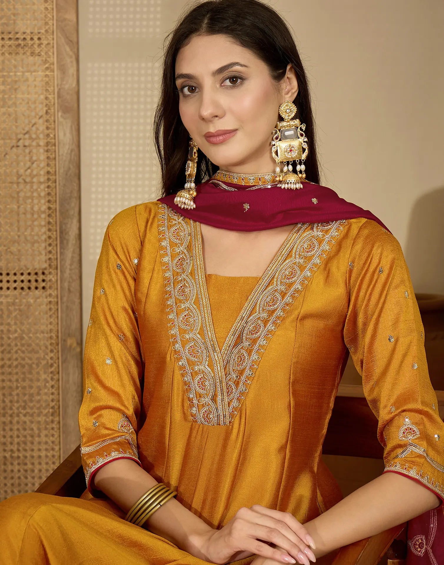 Silk Blend Embroidered Anarkali 3 Piece Kurta Set