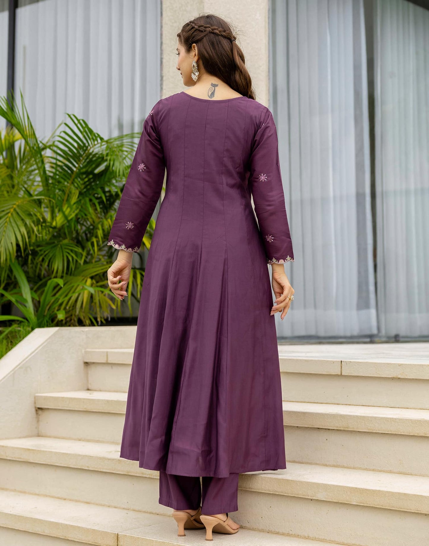 Silk Anarkali Embroidery Round Neck Kurta with Pant & Dupatta