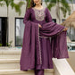 Silk Anarkali Embroidery Round Neck Kurta with Pant & Dupatta