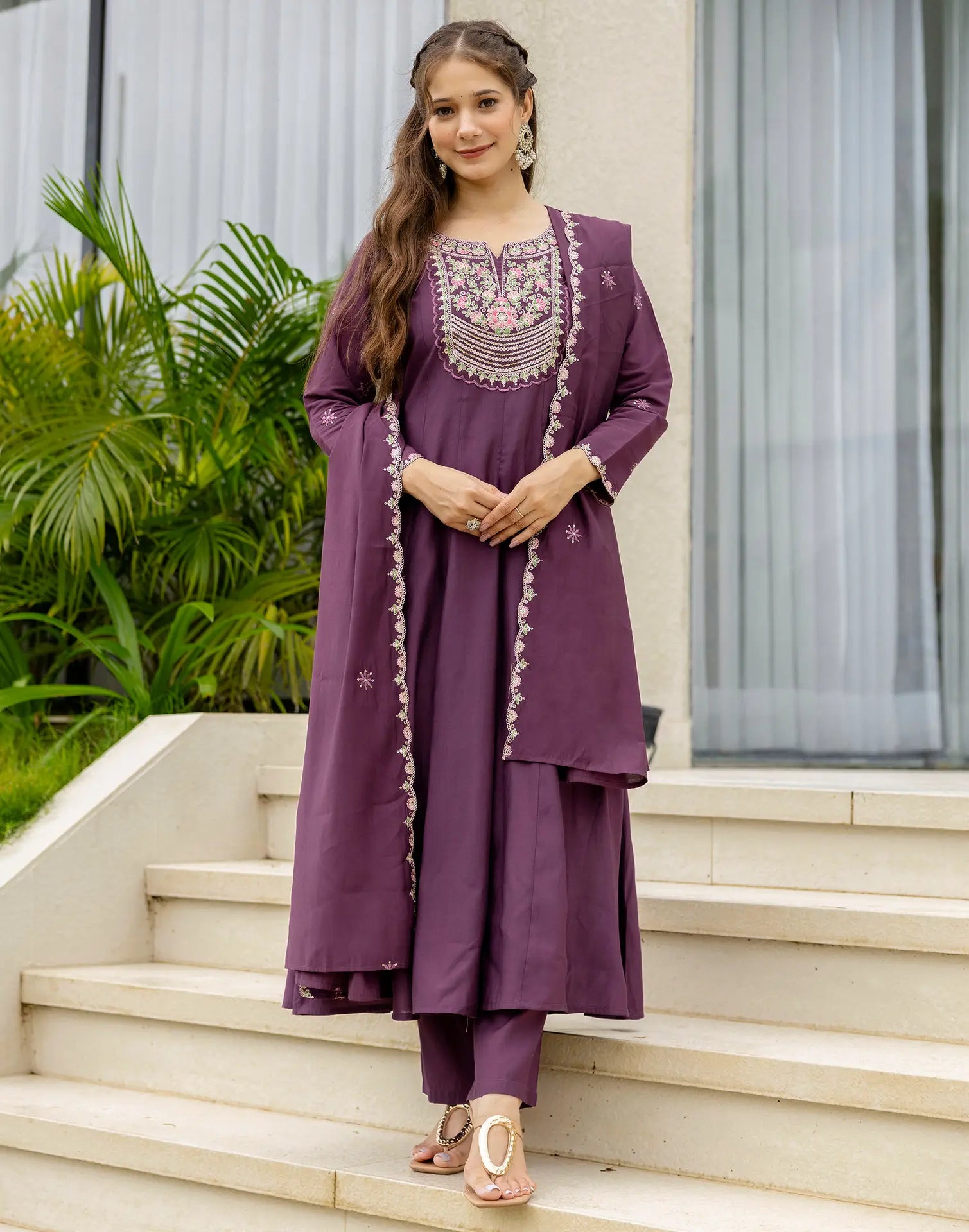 Silk Embroidered Anarkali 3 Piece Kurta Set
