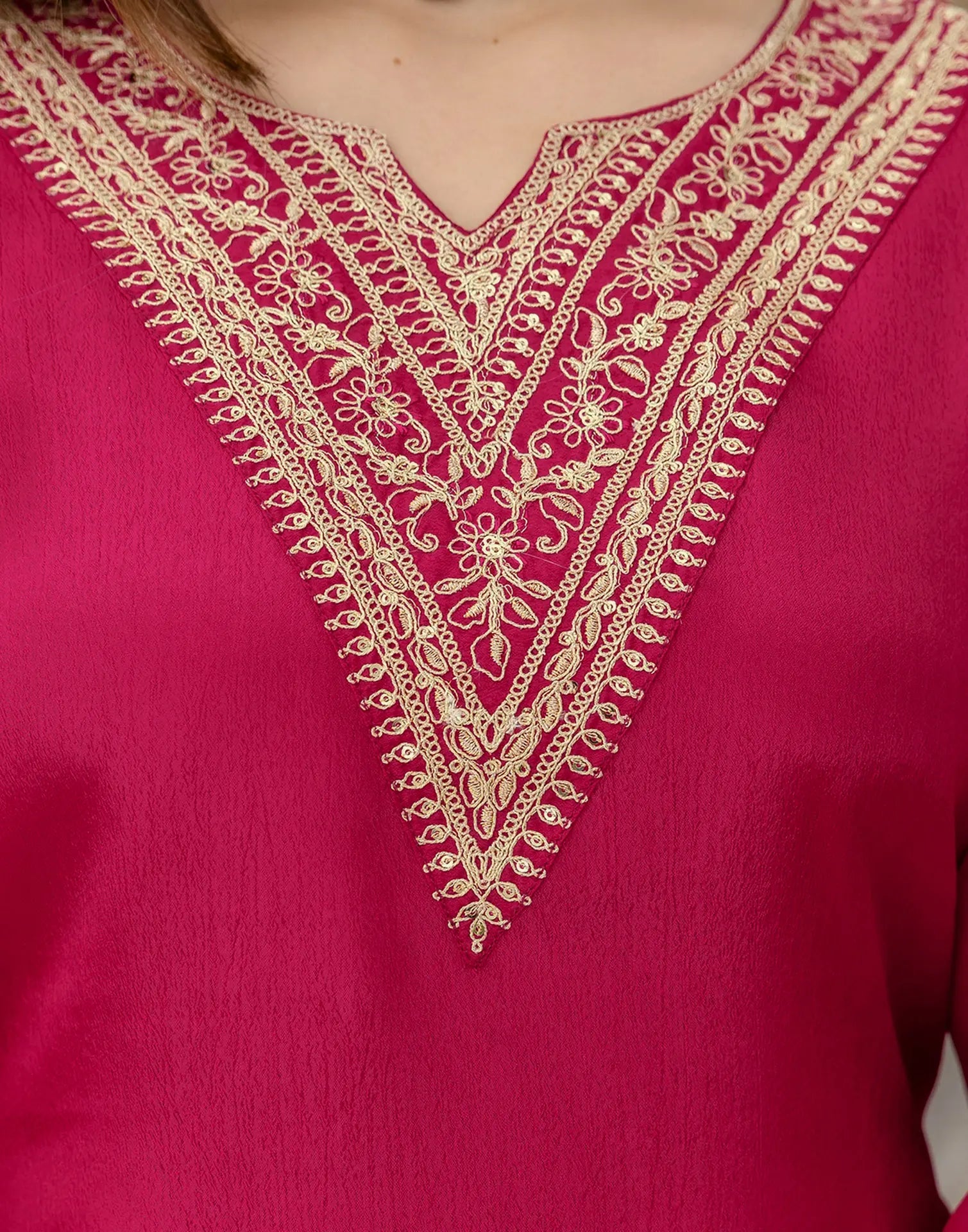Poly Chinnon Embroidered High Low 3 Piece Kurta Set